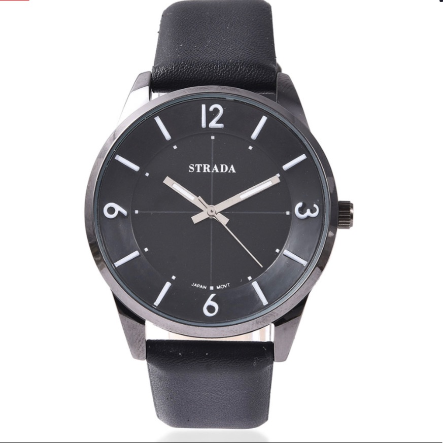 Black Faux Leather Strap Watch Black Faux Leather Strap Watch